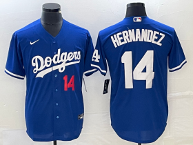 Wholesale Cheap Men\'s Los Angeles Dodgers #14 Enrique Hernandez Number Blue Stitched Cool Base Nike Jersey