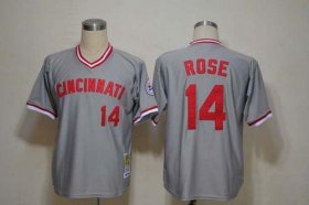 Wholesale Cheap Mitchell And Ness Reds #14 Pete Rose Grey Throwback Stitched MLB Jersey