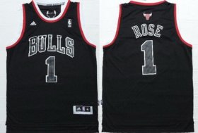 Wholesale Cheap Men\'s Chicago Bulls #1 Derrick Rose All Black With White Outline Fashion Jersey