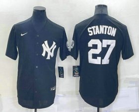 Wholesale Cheap Men\'s New York Yankees #27 Giancarlo Stanton Black Stitched Nike Cool Base Throwback Jersey
