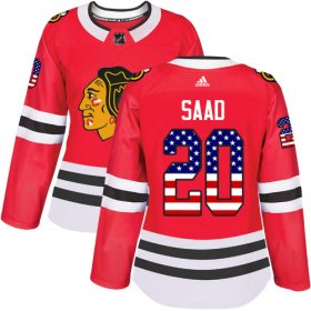 Wholesale Cheap Adidas Blackhawks #20 Brandon Saad Red Home Authentic USA Flag Women\'s Stitched NHL Jersey