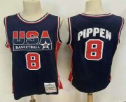 Wholesale Cheap USA Basketball 1992 Olympic Dream Team #8 Scottie Pippen 1992 Blue Hardwood Classics Soul Swingman Throwback Jersey