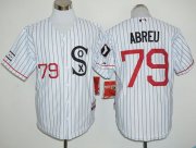 Wholesale Cheap White Sox #79 Jose Abreu White(Black Strip) Cooperstown Stitched MLB Jersey