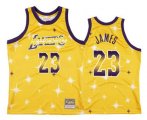 Wholesale Cheap Men's Los Angeles Lakers #23 LeBron James Starry Yellow Hardwood Classics Soul Swingman Throwback Jersey