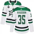 Cheap Adidas Stars #35 Anton Khudobin White Road Authentic Women's 2020 Stanley Cup Final Stitched NHL Jersey