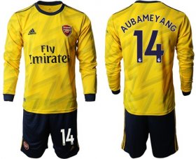 Wholesale Cheap Arsenal #14 Aubameyang Away Long Sleeves Soccer Club Jersey