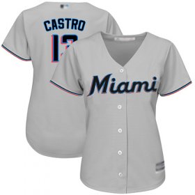 Wholesale Cheap Marlins #13 Starlin Castro Grey Road Women\'s Stitched MLB Jersey
