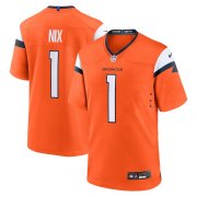 Cheap Men's Denver Broncos #1 Bo Nix Orange 2024 Game Stitched Jersey