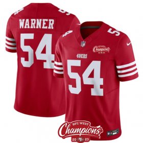 Cheap Men\'s San Francisco 49ers #54 Fred Warner Red 2023 F.U.S.E. NFC West Champions Patch Football Stitched Jersey