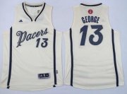 Wholesale Cheap Men's Indiana Pacers #13 Paul George Revolution 30 Swingman 2015 Christmas Day Cream Jersey