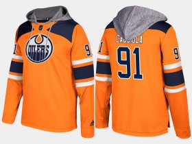 Wholesale Cheap Oilers #91 Drake Caggiula Orange Name And Number Hoodie