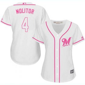 Wholesale Cheap Brewers #4 Paul Molitor White/Pink Fashion Women\'s Stitched MLB Jersey