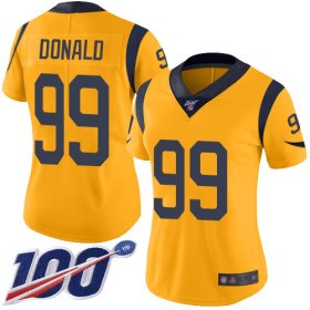 Wholesale Cheap Nike Rams #99 Aaron Donald Gold Women\'s Stitched NFL Limited Rush 100th Season Jersey