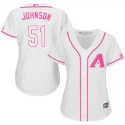 Wholesale Cheap Diamondbacks #51 Randy Johnson White/Pink Fashion Women's Stitched MLB Jersey