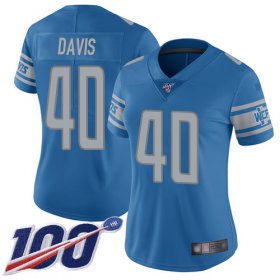 Wholesale Cheap Nike Lions #40 Jarrad Davis Blue Team Color Women\'s Stitched NFL 100th Season Vapor Limited Jersey