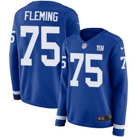 Wholesale Cheap Nike Giants #75 Cameron Fleming Royal Blue Team Color Women\'s Stitched NFL Limited Therma Long Sleeve Jersey