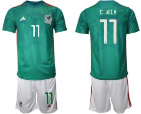 Wholesale Men\'s Mexico #11 C.vela Green Home Soccer Jersey Suit