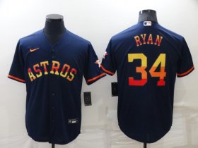 Wholesale Cheap Men\'s Houston Astros #34 Nolan Ryan Navy Blue Rainbow Stitched MLB Cool Base Nike Jersey