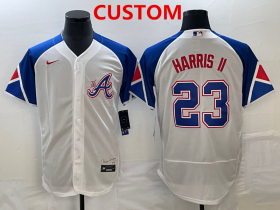 Wholesale Cheap Men\'s Atlanta Braves Custom White 2023 City Connect Flex Base Stitched Baseball Jersey