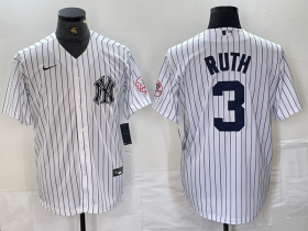 Cheap Men\'s New York Yankees #3 Babe Ruth Name White With Patch 2024 Cool Base Stitched Jersey