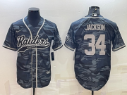 Wholesale Cheap Men's Las Vegas Raiders #34 Bo Jackson Grey Camo With Patch Cool Base Stitched Baseball Jersey