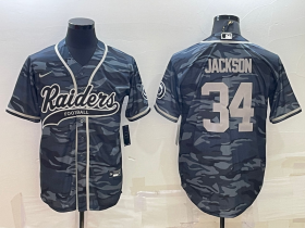 Wholesale Cheap Men\'s Las Vegas Raiders #34 Bo Jackson Grey Camo With Patch Cool Base Stitched Baseball Jersey