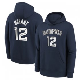 Wholesale Cheap Men\'s Memphis Grizzlies #12 Ja Morant 2021 Navy Pullover Hoodie