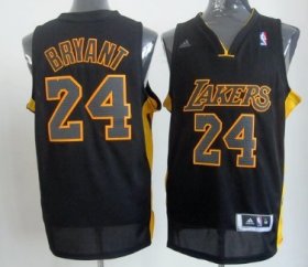 Wholesale Cheap Los Angeles Lakers #24 Kobe Bryant Revolution 30 Swingman All Black With Yellow Jersey
