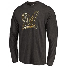 Wholesale Cheap Milwaukee Brewers Gold Collection Long Sleeve Tri-Blend T-Shirt Black