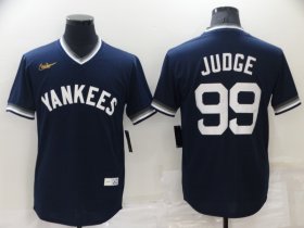 Wholesale Cheap Men\'s New York Yankees #99 Aaron Judge Navy Blue Cooperstown Collection Stitched MLB Throwback Jersey