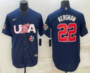 Cheap Men's USA Baseball #22 Clayton Kershaw 2023 Navy World Baseball Classic Stitched Jerseys
