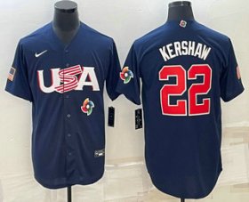 Cheap Men\'s USA Baseball #22 Clayton Kershaw 2023 Navy World Baseball Classic Stitched Jerseys