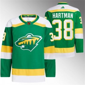 Wholesale Cheap Men\'s Minnesota Wild #38 Ryan Hartman Green 2022-23 Reverse Retro Stitched Jersey