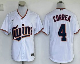 Wholesale Cheap Men\'s Minnesota Twins #4 Carlos Correa White Stitched MLB Cool Base Nike Jersey