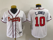 Wholesale Cheap Youth Atlanta Braves #10 Chipper Jones 2022 White Gold World Series Champions Cool Base Stitched Jersey