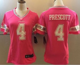 Wholesale Cheap Nike Cowboys #4 Dak Prescott Pink Women\'s Stitched NFL Elite Jersey