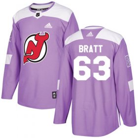 Wholesale Cheap Adidas Devils #63 Jesper Bratt Purple Authentic Fights Cancer Stitched Youth NHL Jersey