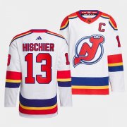 Wholesale Cheap Men's New Jersey Devils #13 Nico Hischier White 2022-23 Reverse Retro Stitched Jersey