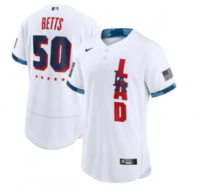 Wholesale Cheap Men\'s Los Angeles Dodgers #50 Mookie Betts 2021 White All-Star Flex Base Stitched MLB Jersey