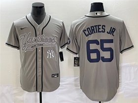 Wholesale Cheap Men\'s New York Yankees #65 Nestor Cortes Jr. Gray With Patch Cool Base Stitched Baseball Jersey