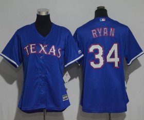 Wholesale Cheap Rangers #34 Nolan Ryan Blue Alternate Women\'s Stitched MLB Jersey
