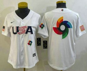 Cheap Women\'s USA Baseball Big Logo 2023 White World Baseball Classic Stitched Jerseys