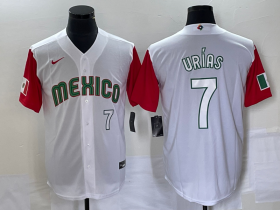 Wholesale Cheap Men\'s Mexico Baseball #7 Julio Urias Number 2023 White Red World Classic Stitched Jersey 36