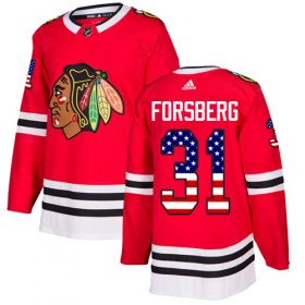 Wholesale Cheap Adidas Blackhawks #31 Anton Forsberg Red Home Authentic USA Flag Stitched NHL Jersey