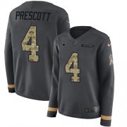Wholesale Cheap Nike Cowboys #4 Dak Prescott Anthracite Salute to Service Women's Stitched NFL Limited Therma Long Sleeve Jersey