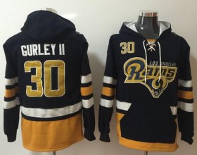 Wholesale Cheap Nike Rams #30 Todd Gurley II Navy Blue/Gold Name & Number Pullover NFL Hoodie