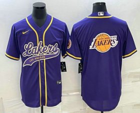 Cheap Men\'s Los Angeles Lakers Purple Team Big Logo Cool Base Stitched Baseball Jersey