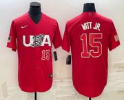 Cheap Men's USA Baseball #15 Bobby Witt Jr Number 2023 Red World Baseball Classic Stitched Jersey1