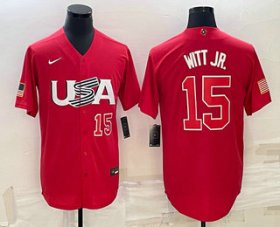 Cheap Men\'s USA Baseball #15 Bobby Witt Jr Number 2023 Red World Baseball Classic Stitched Jersey1