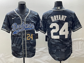 Wholesale Cheap Men\'s Los Angeles Dodgers #24 Kobe Bryant Number Gray Camo Cool Base With Patch Stitched Baseball Jersey